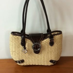 Brighton straw bag with brown leather trim